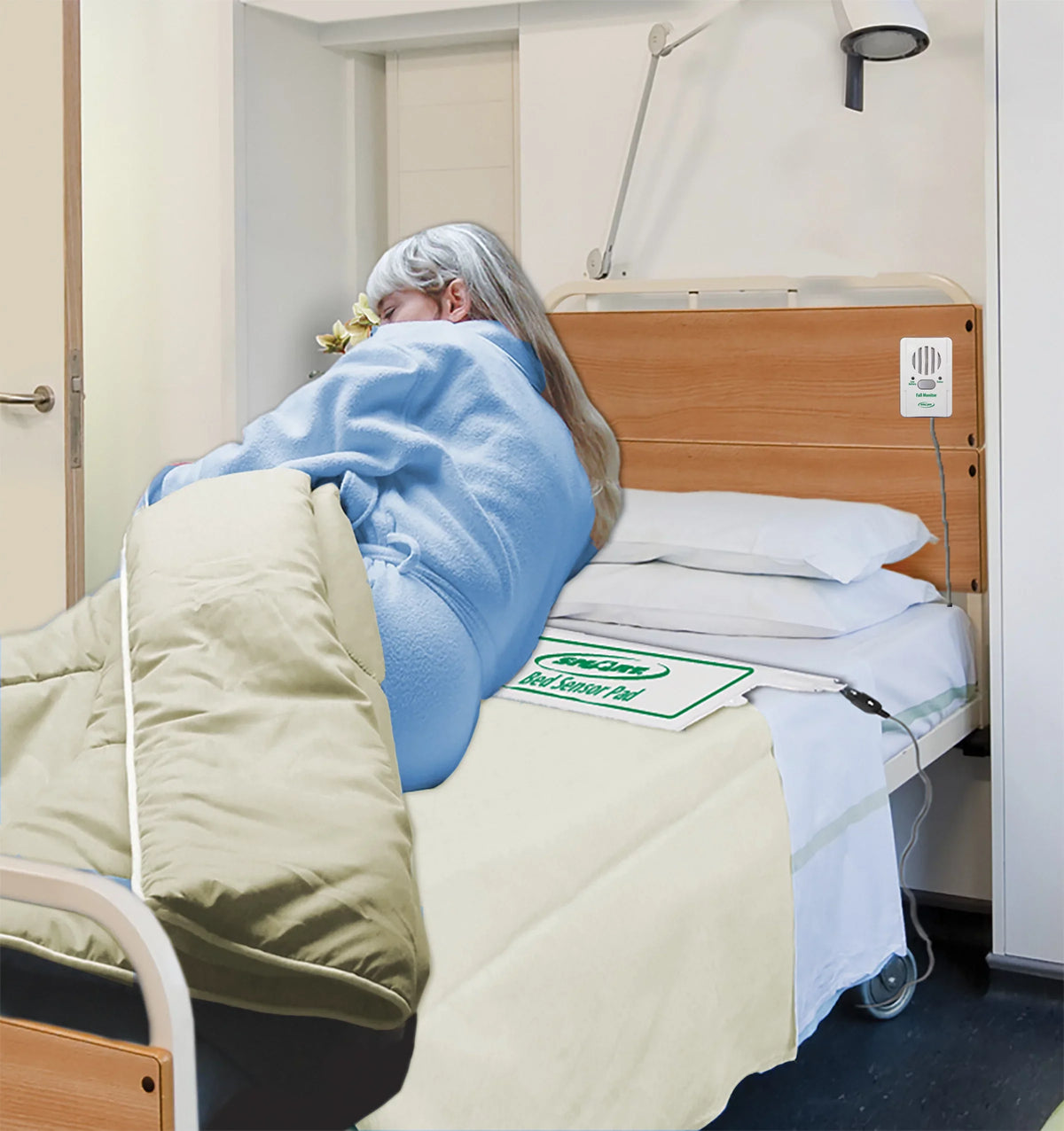 Bed/Chair Exit Fall Prevention Alert With Corded Weight-Sizeensing Bed Pad (10"x30", 45-Day) Sizeystem