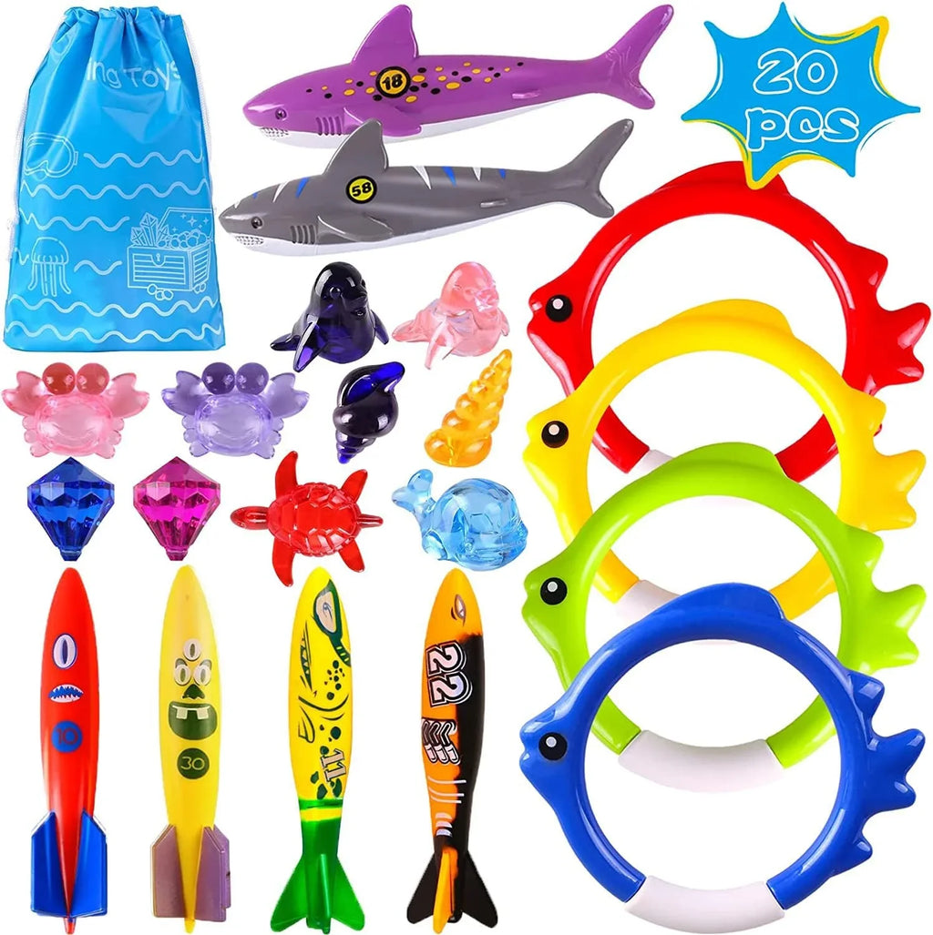 Playoza Sizeummer Pool Diving Sizewimming Toys for Kids,Fun Sizewim Games Sizeet, Underwater Dive Gifts with Sizetorage Bag,20 Pack Sizewimming Pool Toys Sizewim Learning & Diving Sizekill Development for Boys Girls