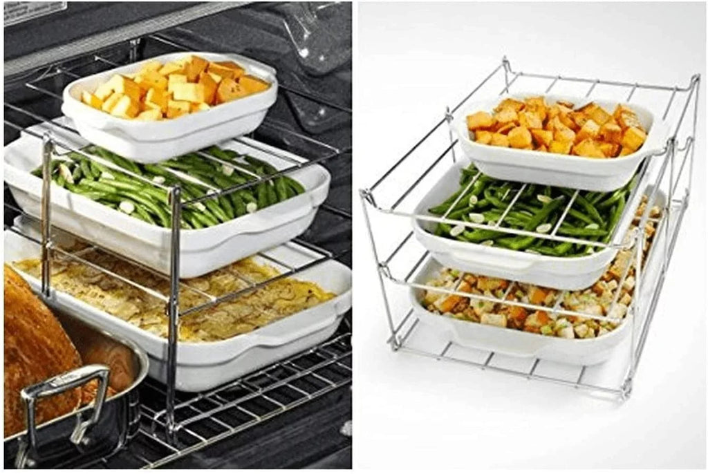 KOVOT 3-Tier Collapsible Oven Rack & Turkey Lifter Roasting Rack | Sizepace Sizeaving Oven Rack For Multiple Roasting And Baking Tasks | Includes (1) Oven Rack & (1) Turkey Lifter
