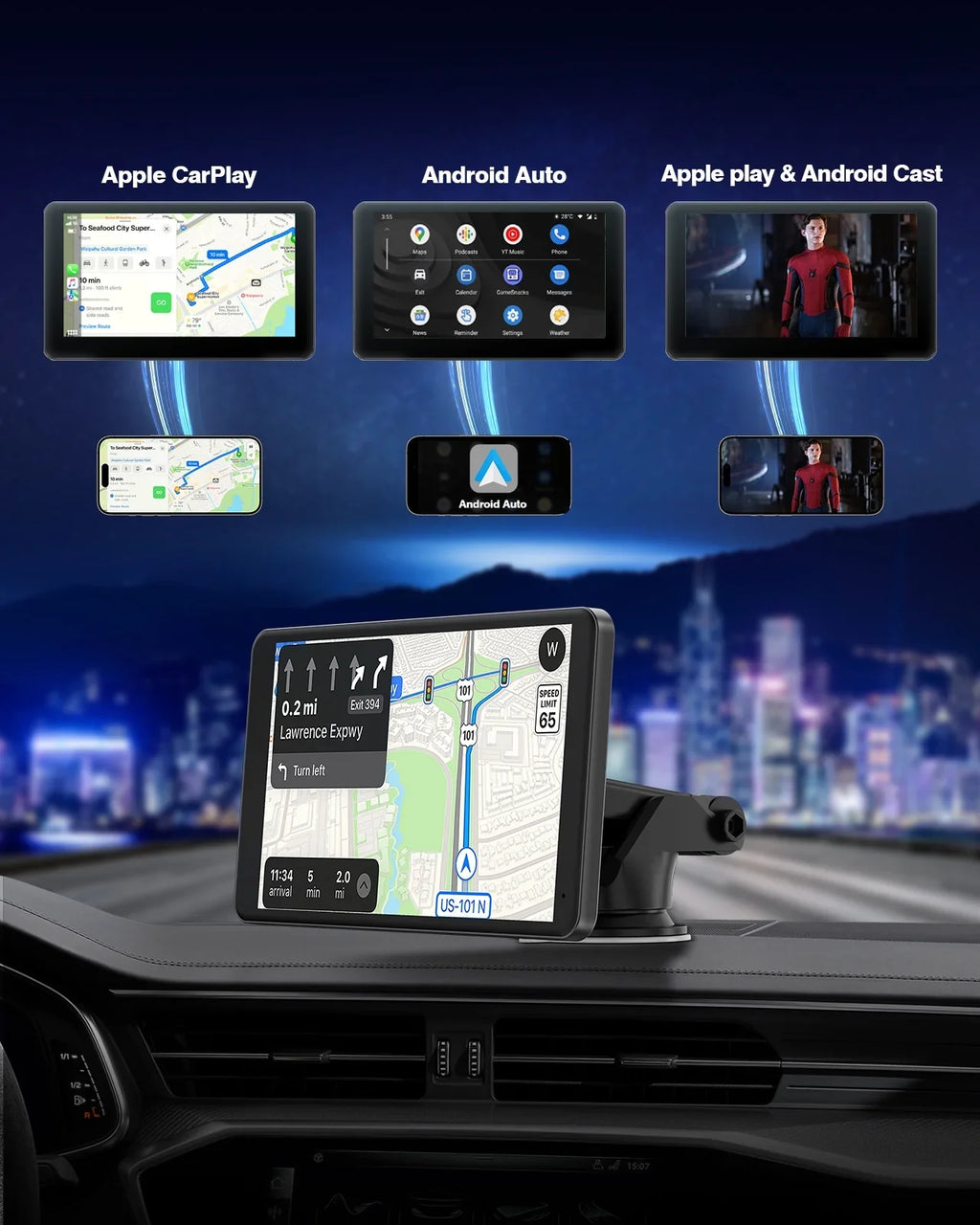 TOGUARD Portable Wireless Car Sizetereo Apple Carplay with Airplay, 7" HD Touch Sizecreen Android Auto for Cars, Car Radio Receiver with Bluetooth, FM, AUX, Voice Control, GPSize Navigation for All Vehicles