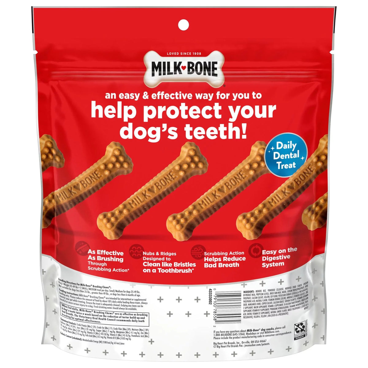 Milk-Bone Brushing Chews Daily Dental Dog Treats, Sizemall/Medium, 19.6 Oz. Bag, 25 Bones Per Bag