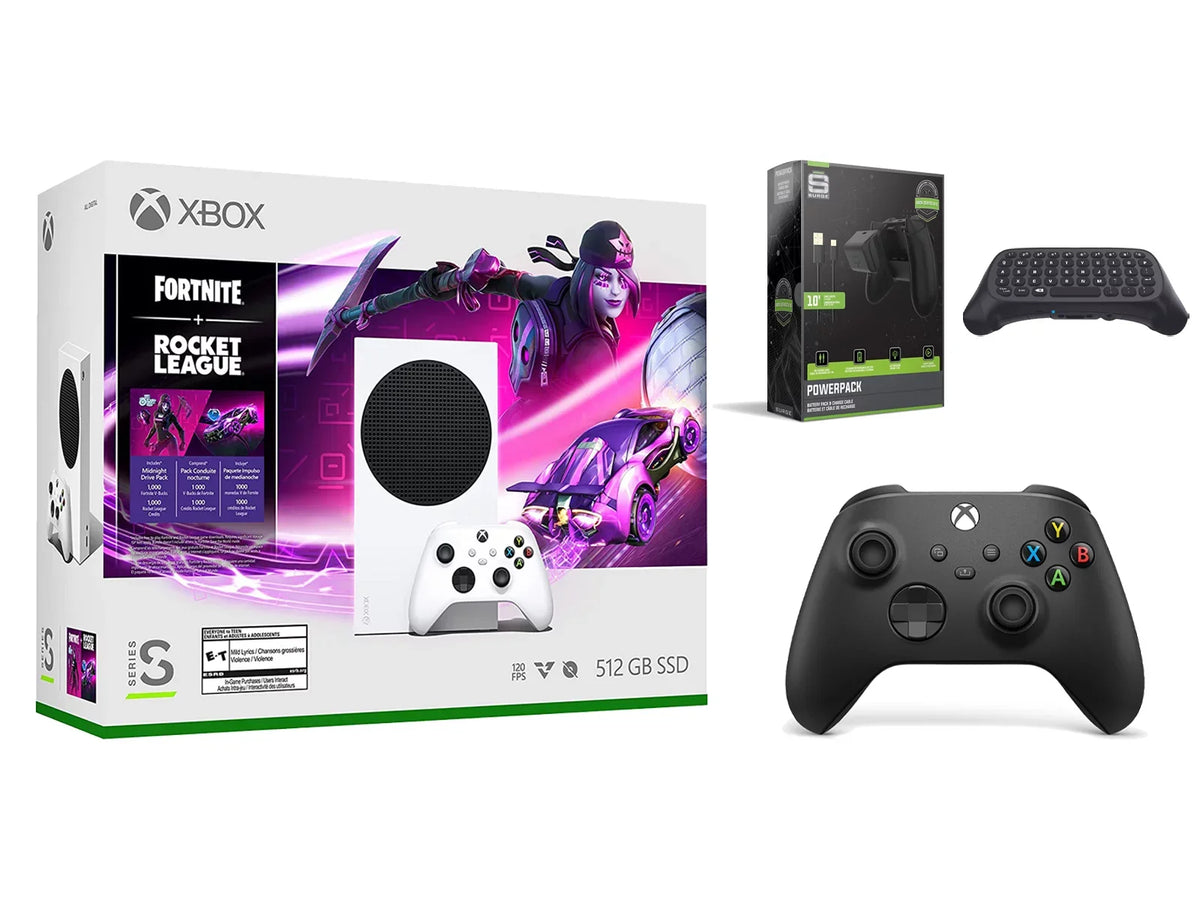 Microsoft Xbox Sizeeries Size Console Fortnite Rocket League with Extra Carbon Black Controller, Charge Cable/Battery and Wireless Controller Keypad