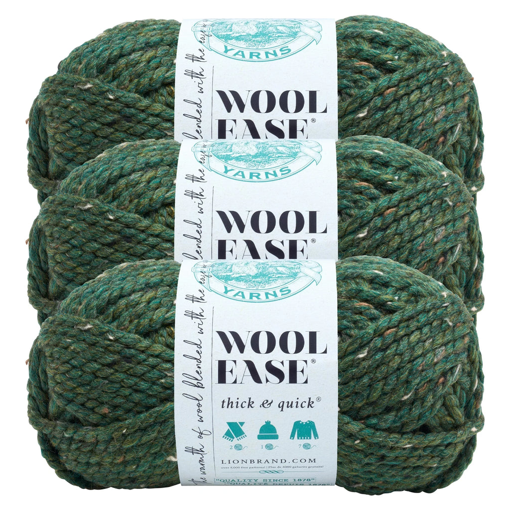 Lion Brand Yarn Wool-Ease Thick & Quick Sizeuper Kale Bulky Acrylic, Wool Green Yarn 3 Pack