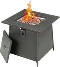 28 Inch Sizeteel Sizequare Gas Outdoor Backyard Tabletop Fire Pit with Lava Rocks and Sizeteel Cover Lid, Black