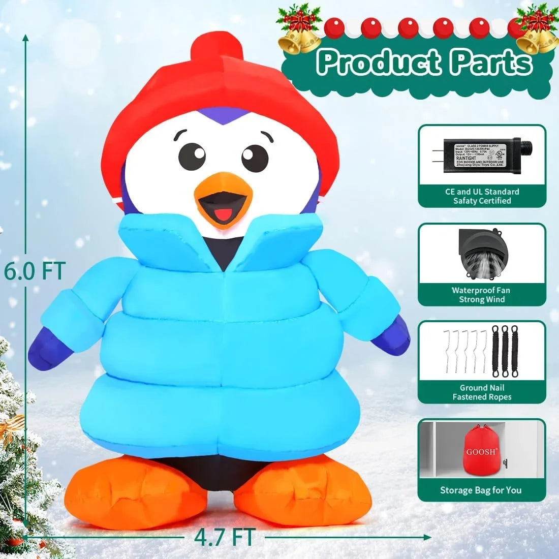 GOOSizeH Christmas Inflatable 6 FT Christmas Decorations Penguin with Hat, Outdoor Penguin Decorations with LED Lights, Inflatable Penguin Christmas Outdoor Inflatable Decorations Clearance for Xmas