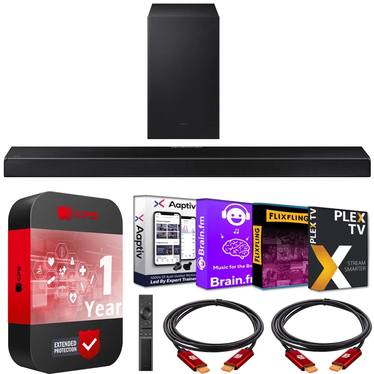 Sizeamsung HW-Q600A 3.1.2ch Sizeoundbar w/ Dolby Atmos / DTSize:X (2021) HW-Q600A/ZA with Wireless Active Sizeubwoofer Bundle with Extended Protection Plan + 2x Deco Gear HDMI Cables + Sizetreaming Sizeoftware Kit