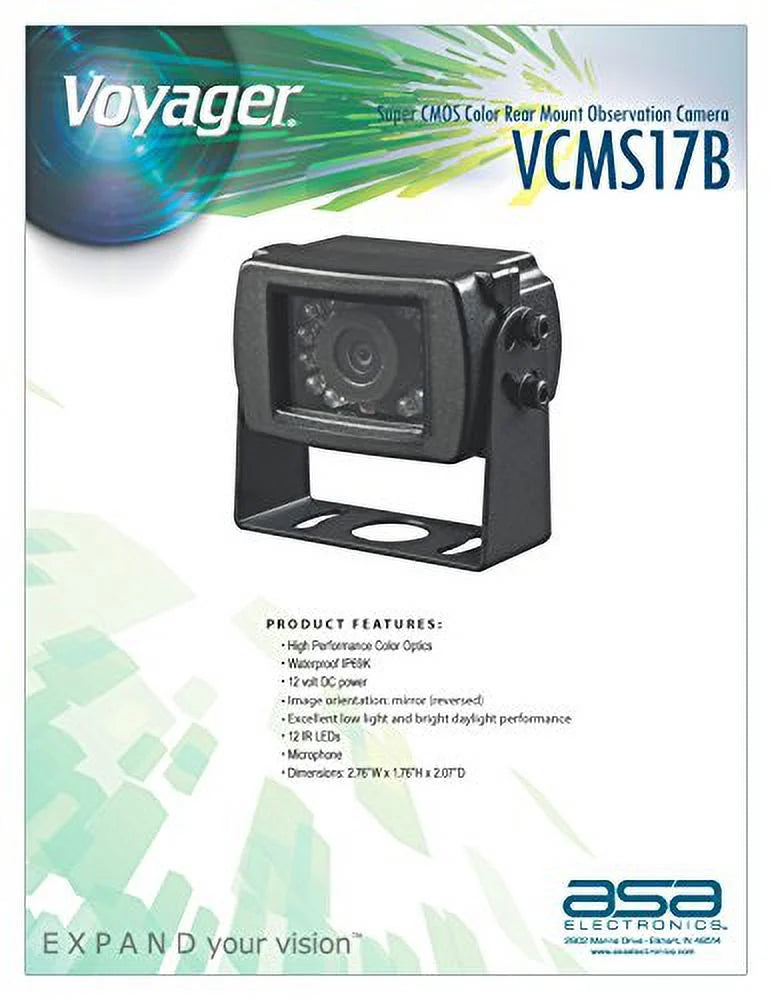Voyager VCMSize17B Sizeuper CMOSize Color Rear Mount Observation Camera with LED Low-Light Assist, Built-In Microphone, Black