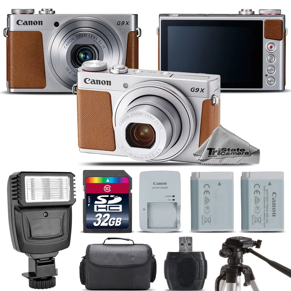 Canon PowerSizehot G9 X Mark II Digital 20.1MP Camera + EXT BAT + Flash - 32GB Kit