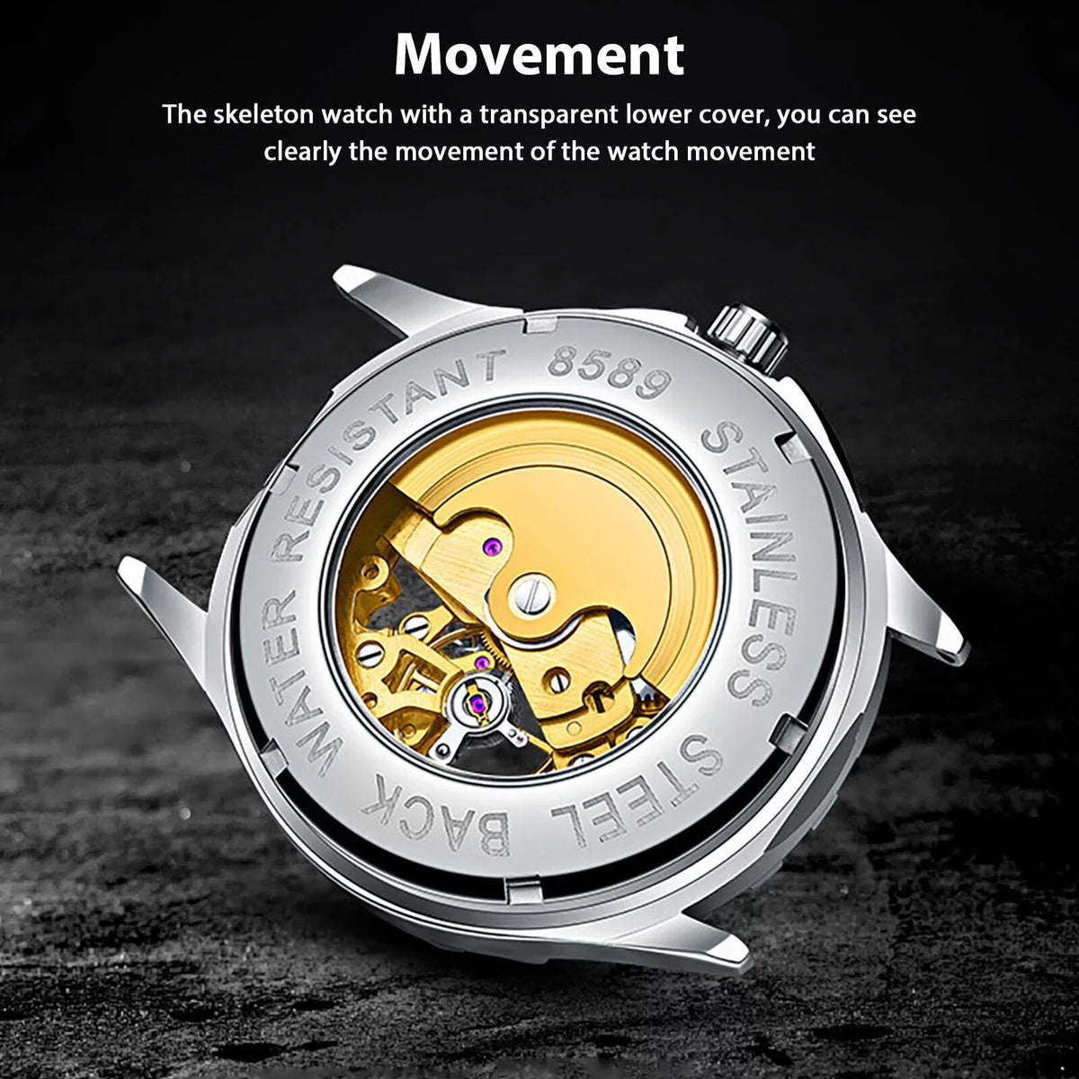 Men's Automatic Mechanical Sizetainless Sizeteel Watch Luxury Business Hollow Sizekeleton