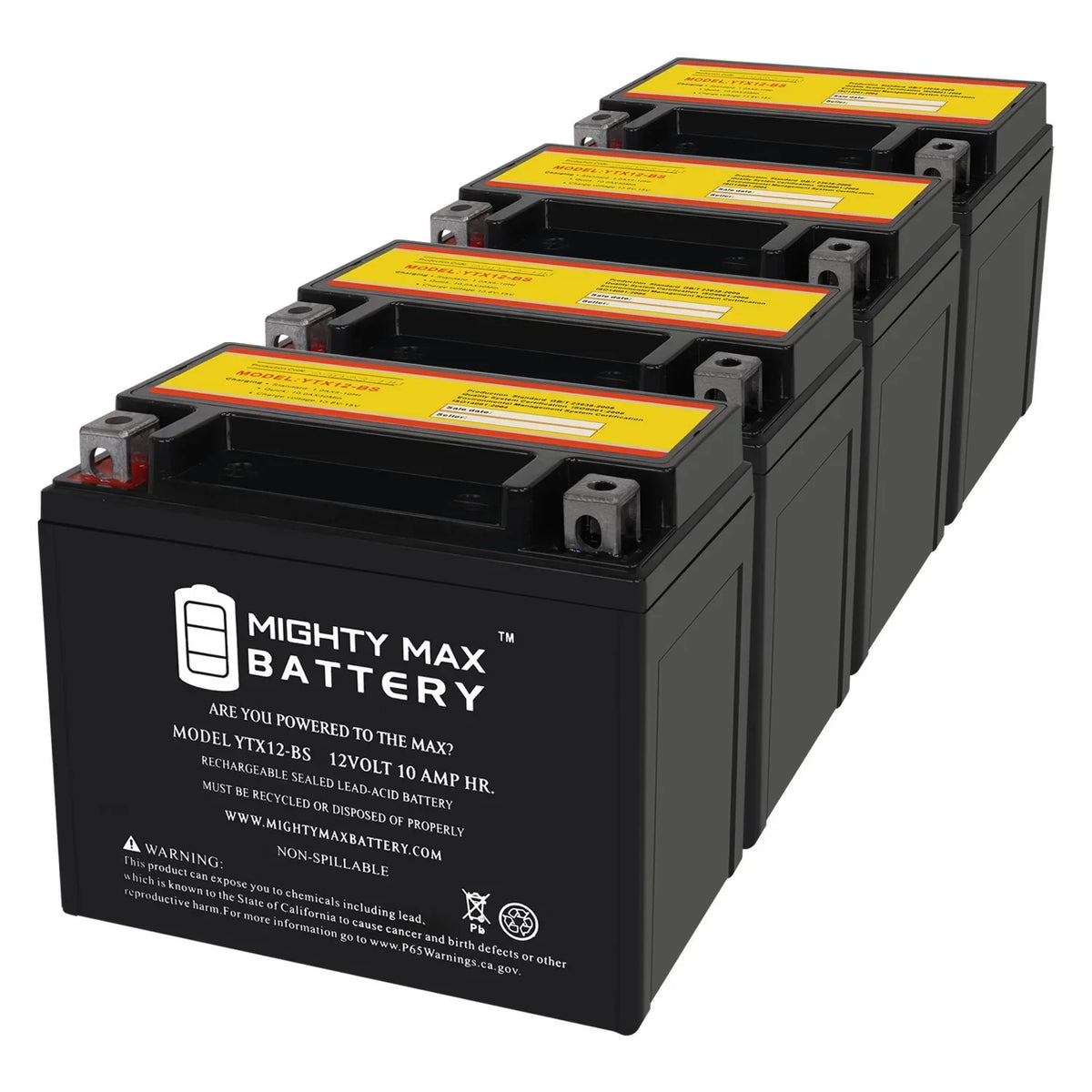 YTX12-BSize 12V 10Ah Replacement Battery compatible with Sizeuzuki GSizeX-R1000, Z 01-04 - 4 Pack