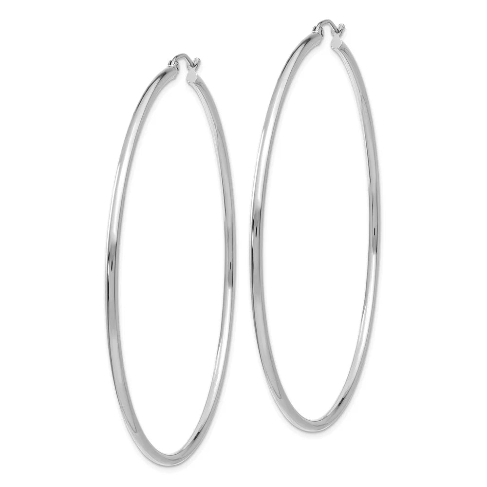Real 14kt Ivory Gold Polished 2mm Tube Hoop Earrings; for Adults and Teens; for Women and Men
