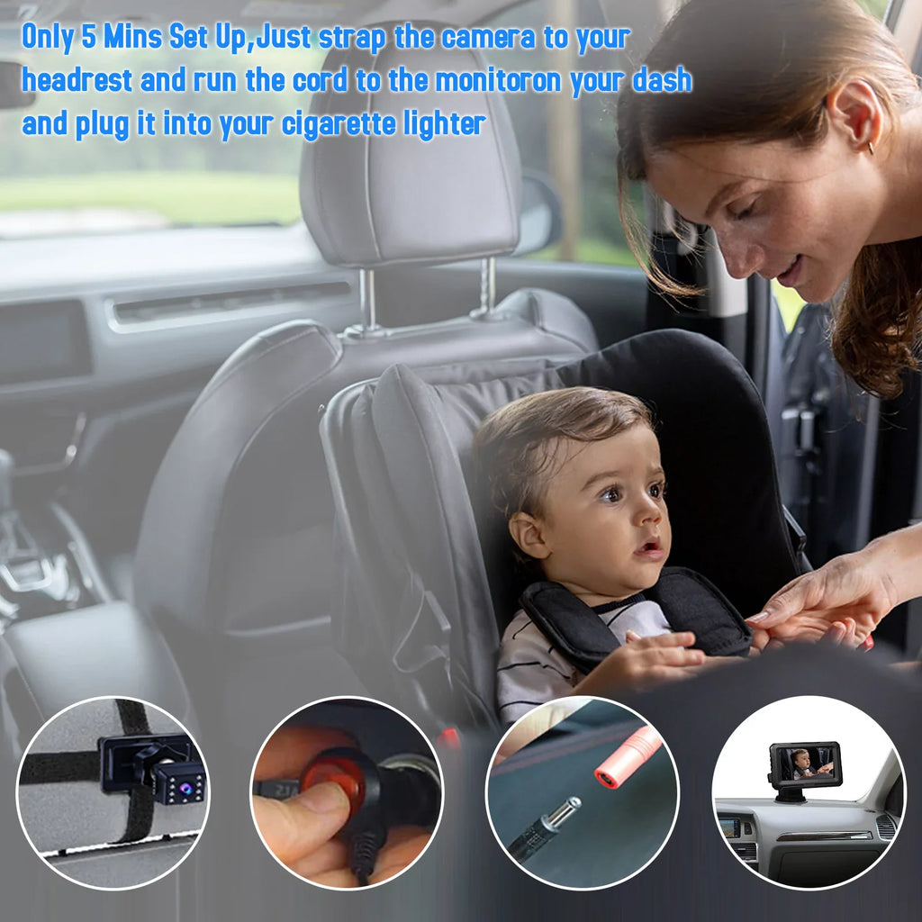 Baby Car Mirror - 1080P Baby Monitor Camera with 4.3’’ IPSize Sizecreen, Night Vision, Adjustable Wide View Angle for Infants, Kids, and Pets