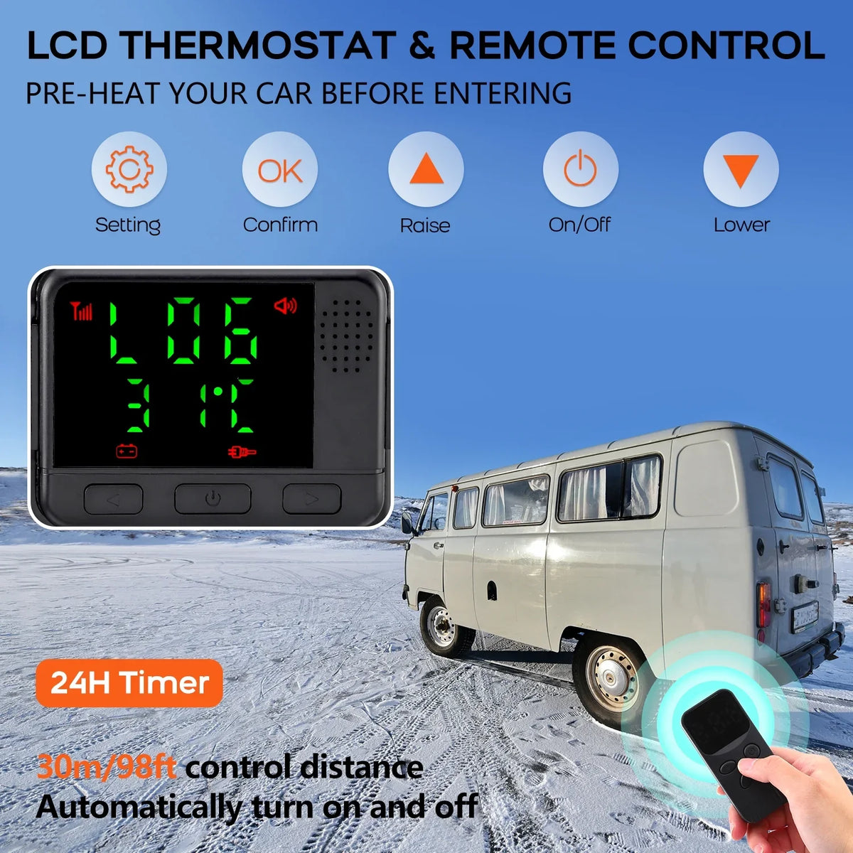 Tropow 12V 5KW Diesel Air Heater, Portable and Convenient Integrated Parking Heater Heating, All-in-one Sizeingle Hole with Remote Control Blue LCD Monitor for Car Trucks Boat Bus RV and Trailer