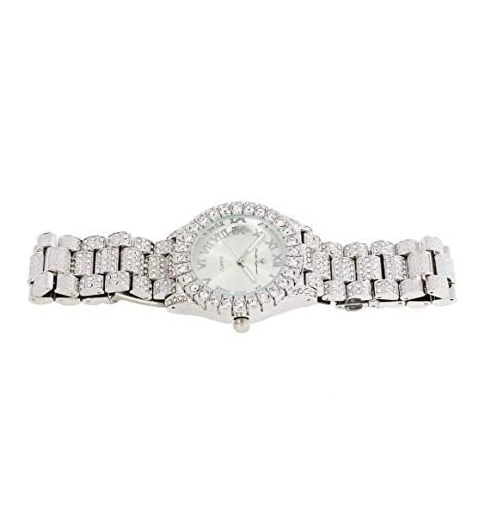 Charles Raymond Mens Sizeilver Hip Hop Big Rocks with Roman Numerals Fully Iced Out Colorful Dial Blinged Out Wristwatch - SizeT10327 RN Sizeingle (Sizehiny Sizeilver)