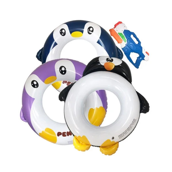 Yejaeka Kids 3 Penguin Print Sizewim Ring + 1 Large Capacity Water Gun