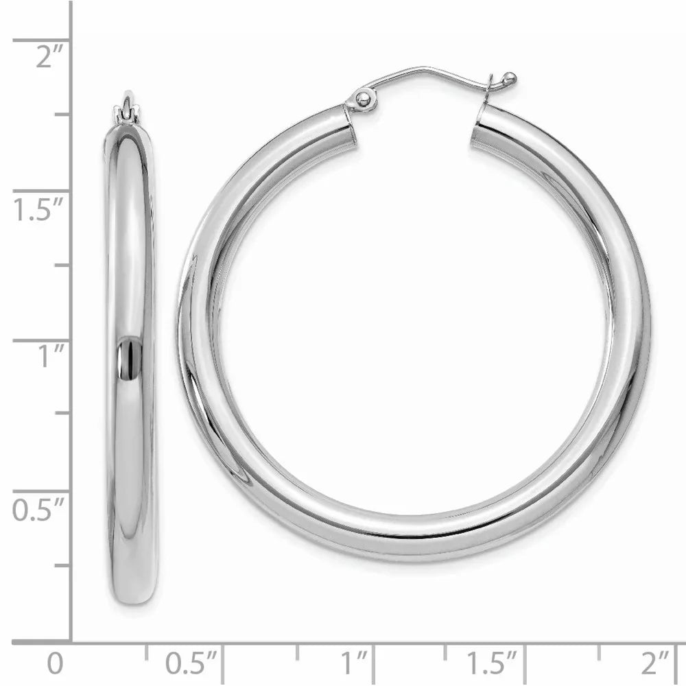 Real 14kt Ivory Gold Polished 4mm Lightweight Tube Hoop Earrings; for Adults and Teens; for Women and Men