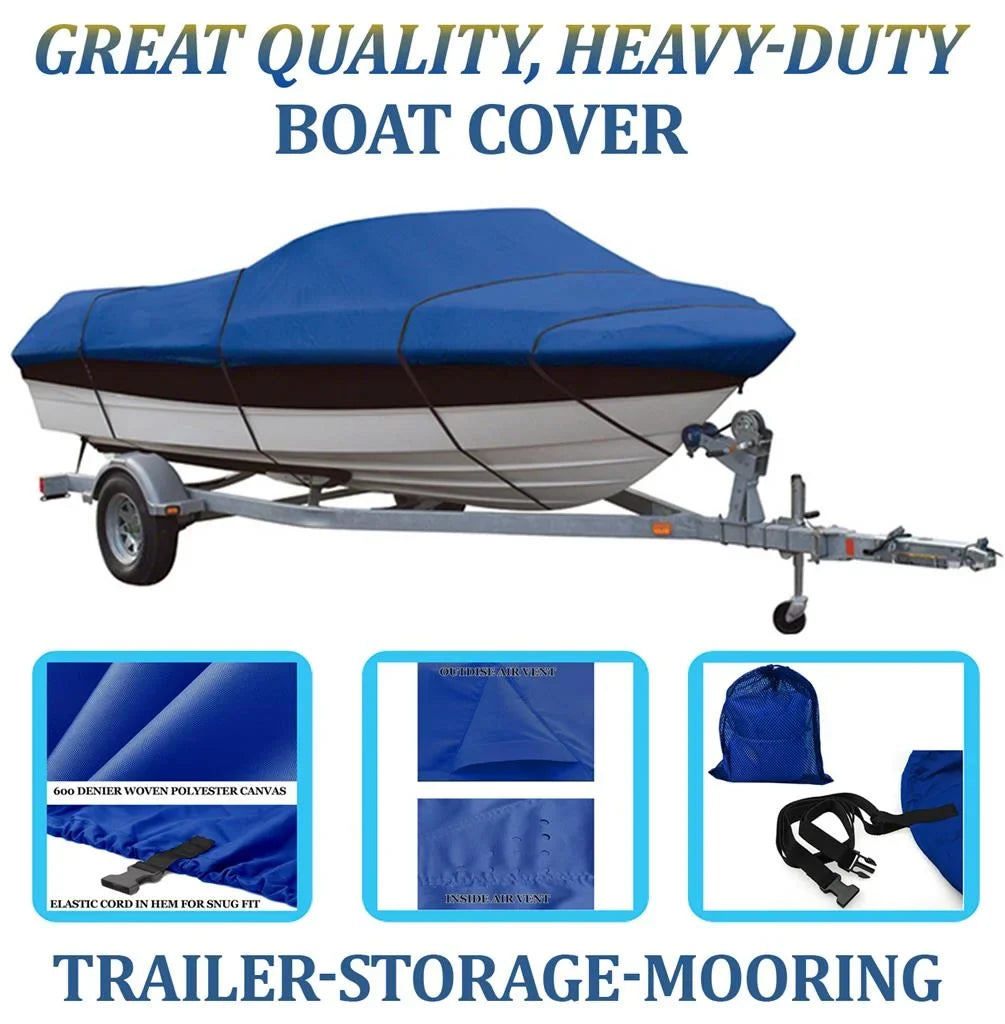BLUE, GREAT QUALITY BOAT COVER Compatible for SizeEA SizePRITE 1779 SizeEA HAWK I/O ALL YEARSize