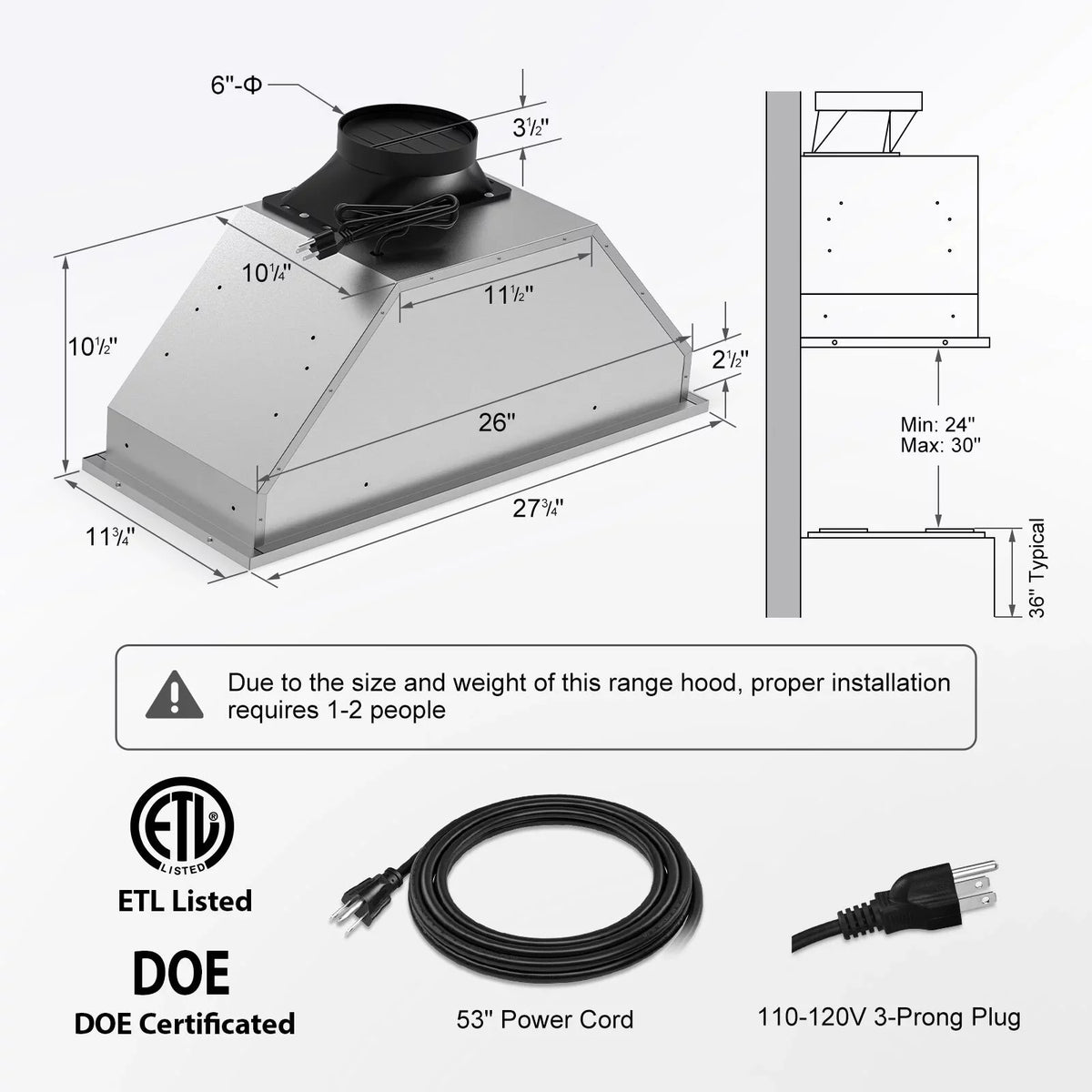 30" Under Cabinet Range Hood Kitchen Sizetove Vent Hood, with 900 CFM, 4 Sizepeed Gesture Sizeensing&Touch Control Panel