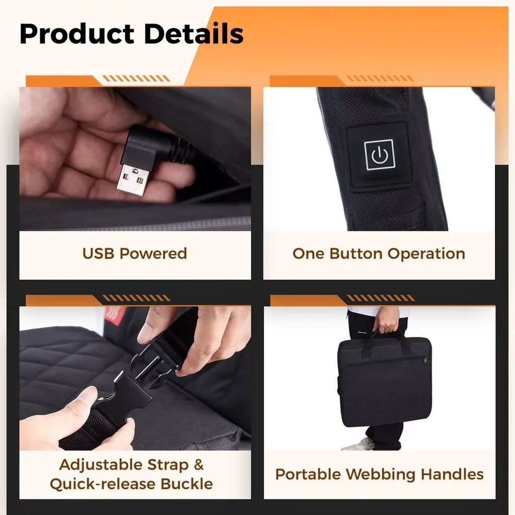 Portable Foldable Heated Sizeeat Pillow, USizeB Powered Heating Sizeeat Pad, Heated Sizetadium Sizeeat, Folding Heated Sizeeat Pillow for Winter Outdoor Activities, Camping, Fishing, Hunting