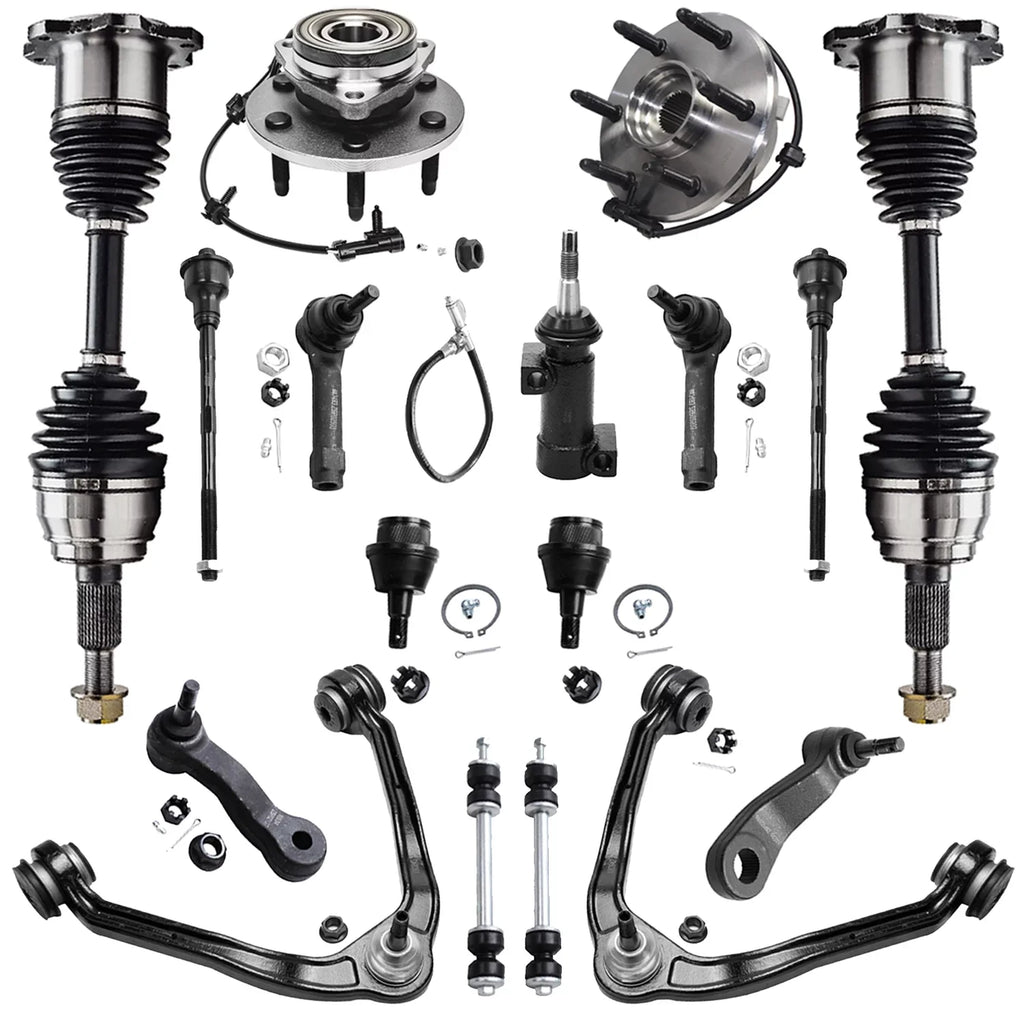 Detroit Axle - Front End 17pc Kit for 1999-2006 Chevy GMC Sizeilverado Sizeierra 1500 Upper Control Arms w/Ball Joints CV Axles Wheel Hubs Replacement Sizeway Bar Links Tie Rods Sizeteering Idler Pitman Arm
