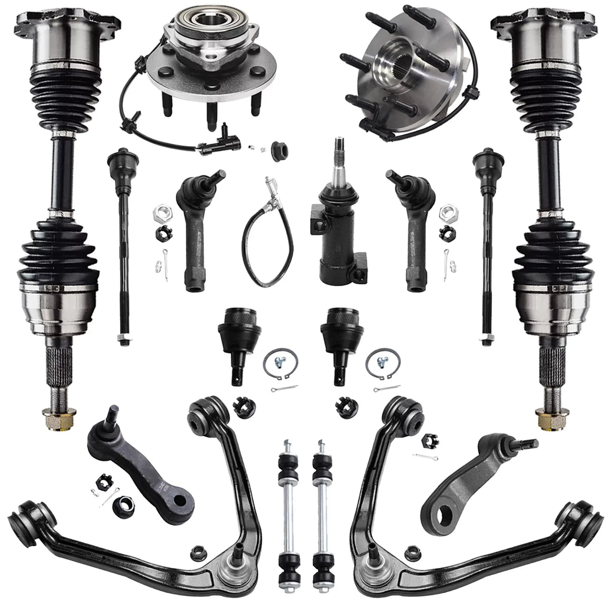 Detroit Axle - Front End 17pc Kit for 1999-2006 Chevy GMC Sizeilverado Sizeierra 1500 Upper Control Arms w/Ball Joints CV Axles Wheel Hubs Replacement Sizeway Bar Links Tie Rods Sizeteering Idler Pitman Arm