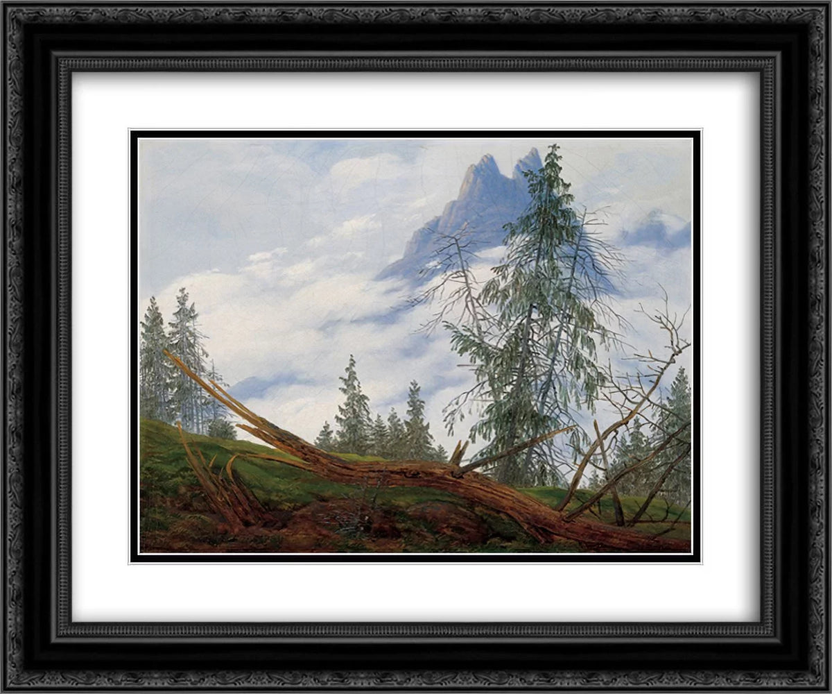 Caspar David Friedrich 2x Matted 24x20 Black Ornate Framed Art Print 'Mountain Peak with Drifting Clouds'