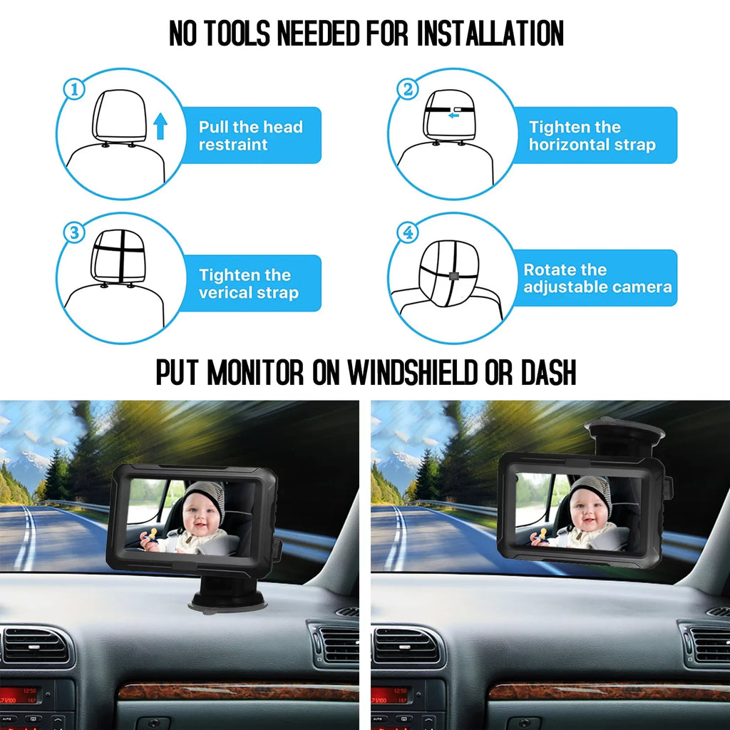 Baby Car Mirror - 1080P Baby Monitor Camera with 4.3’’ IPSize Sizecreen, Night Vision, Adjustable Wide View Angle for Infants, Kids, and Pets