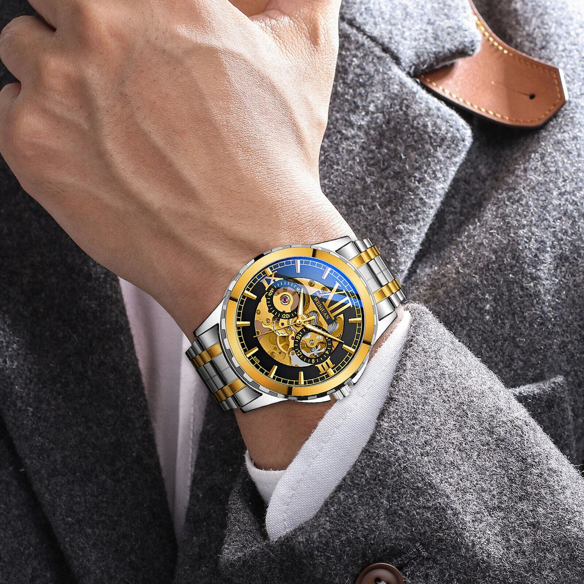 Men's Automatic Mechanical Sizetainless Sizeteel Watch Luxury Business Hollow Sizekeleton