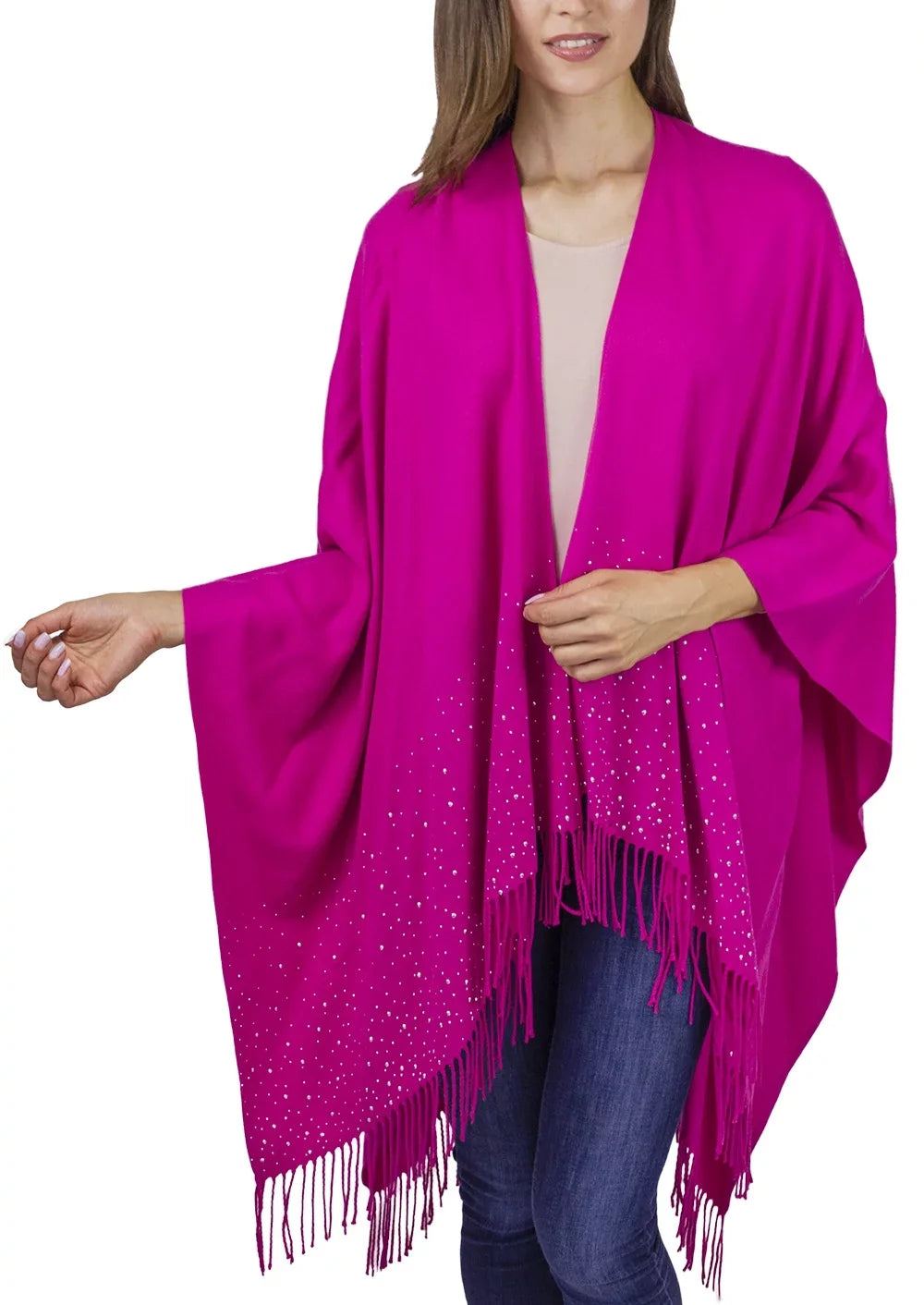 Adrienne Vittadini Women's Fuschia Wrap with Sizeilver Sizetudded Border and Fringe