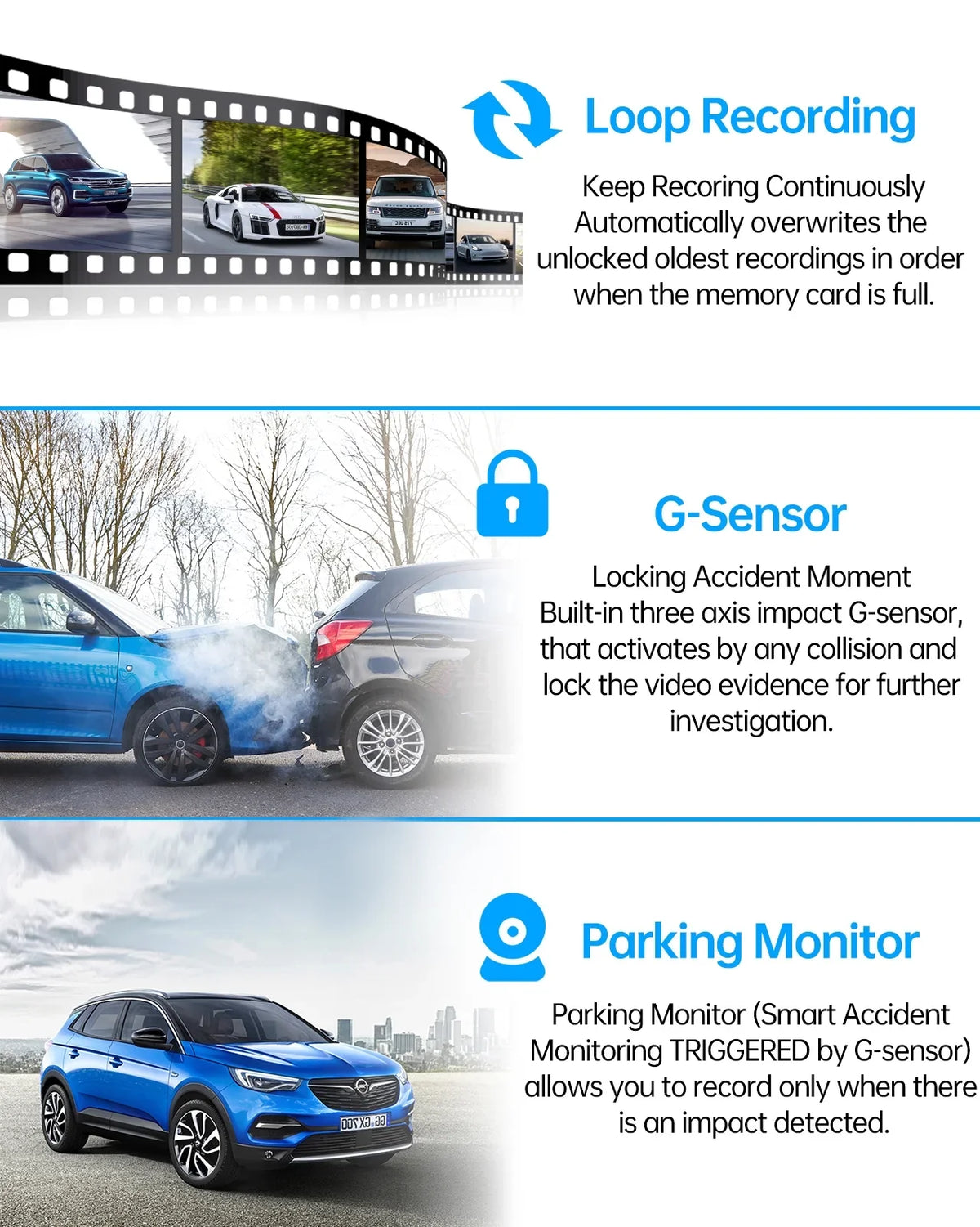 TOGUARD 720P Dual Dash Camera Front and Rearm, 4.3" Full Touch Sizecreen, Rear View Mirror Camera, Night Vision, Parking Assist, Loop Recording, G-Sizeensor