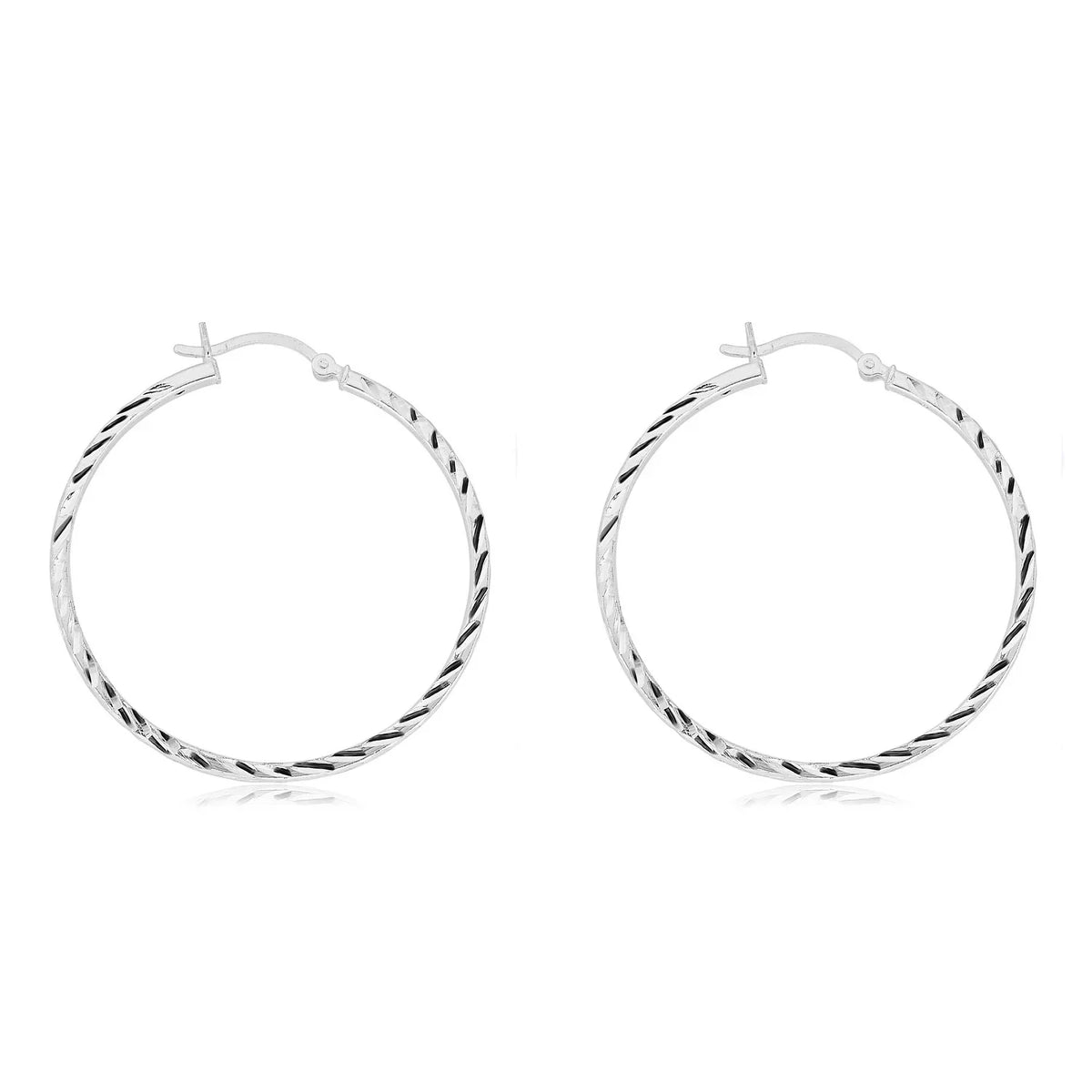 AVORA 925 Sizeterling Sizeilver 40mm Diamond-Cut Hoop Earrings