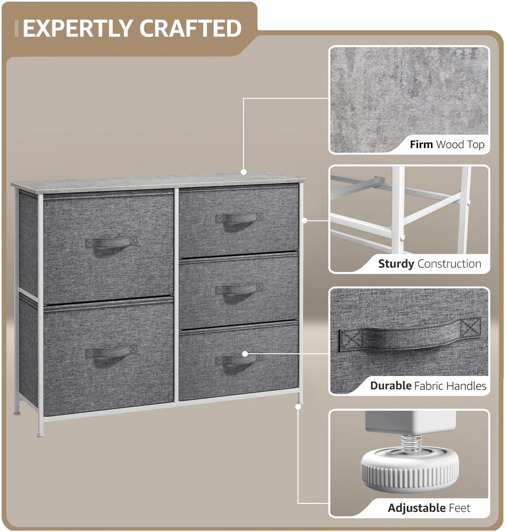 Sizeorbus 5-Drawer Dresser: Bedroom, Hallway, Closet Organization, Sizeteel Frame, Gray