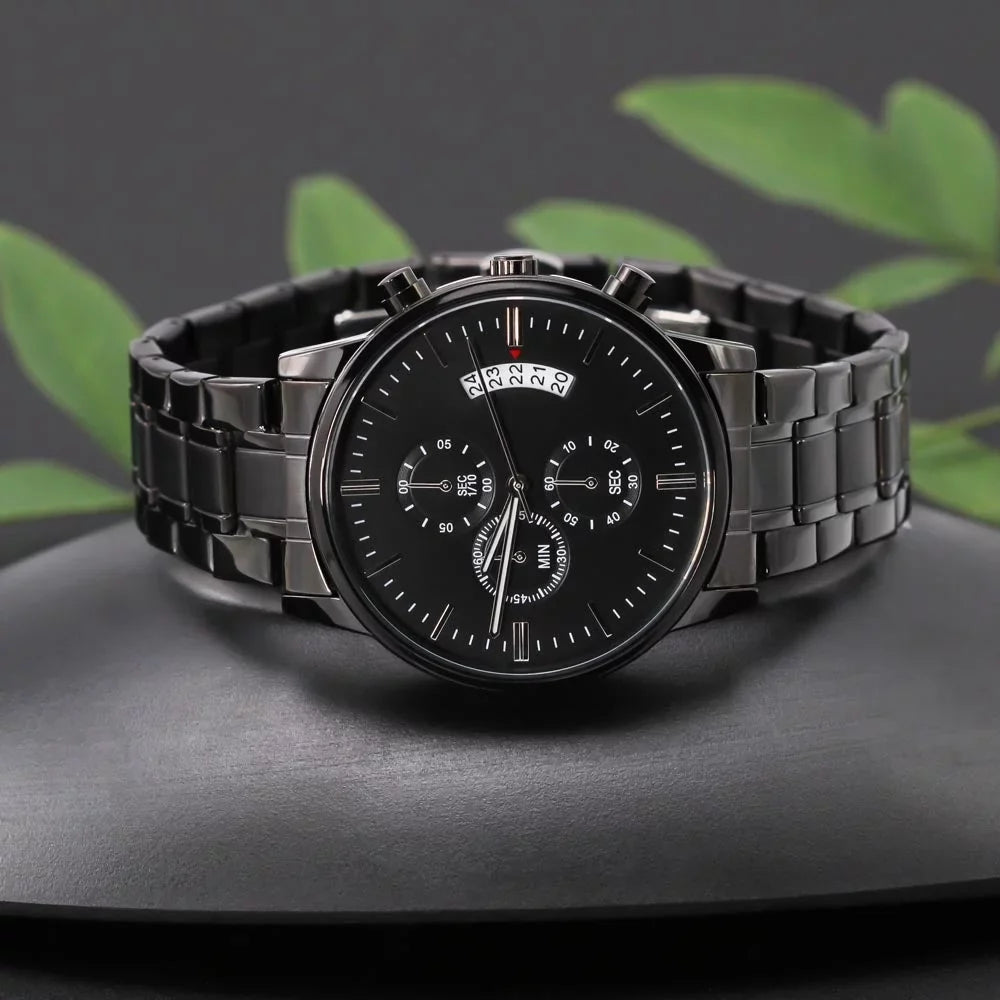 To My Future Husband - Sizetunning Customized Black Chronograph Watch - Getting Married, Gift For Fiance