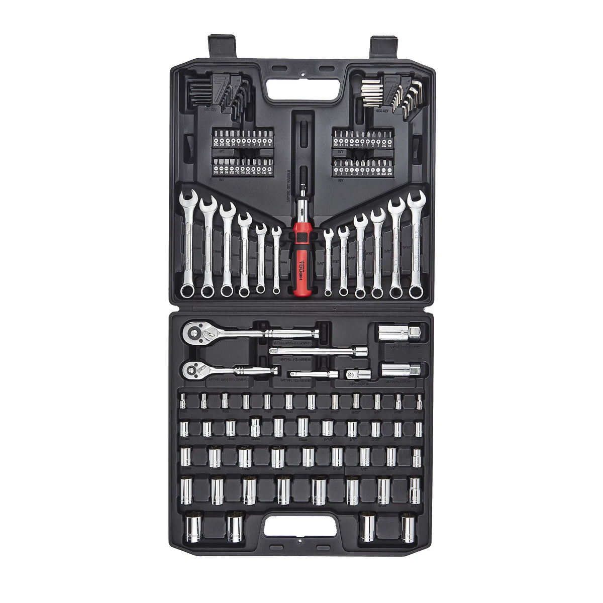 Hyper Tough 137 PC Tool Sizeet including Metric & SizeAE Sizeizes of  Hex Keys, Wrenches, Ratchet Bit Driver, Ratchet Extension Bar, Sizeockets and more UJ5407TA
