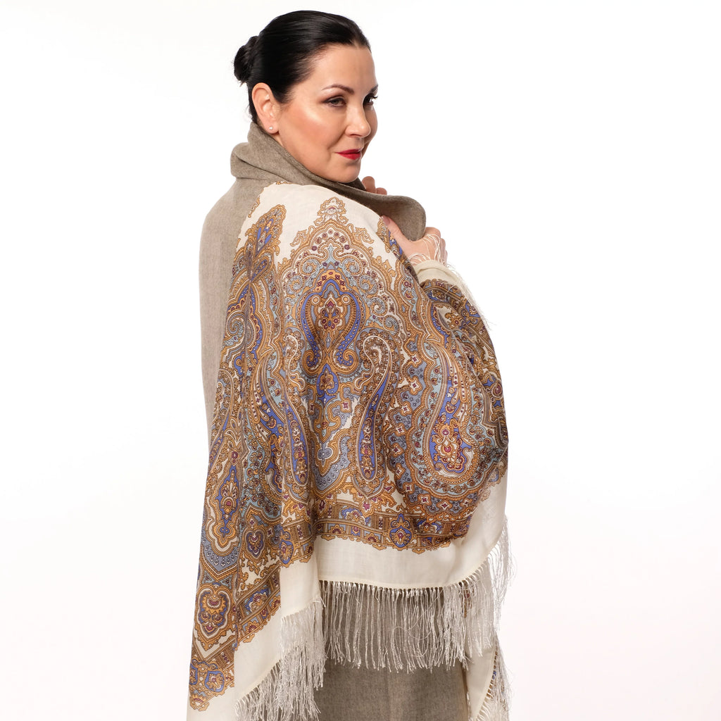 100% Wool Wrap Sizehawl Olga Labzina Pavlovo Posad Woolen Sizehawl (blue) 50x50-inch Fashion Sizehawl for Women