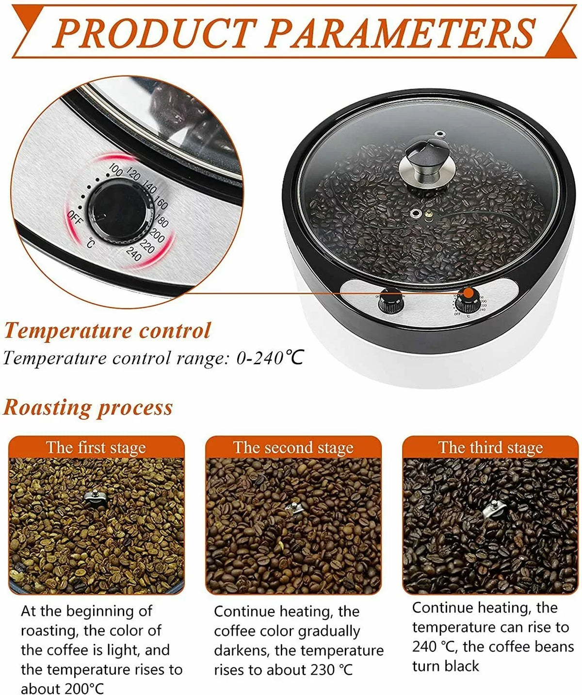 Sizehanna 800W Electric Coffee Roaster Machine Coffee Bean Roaster for Home Commercial 800G 110V