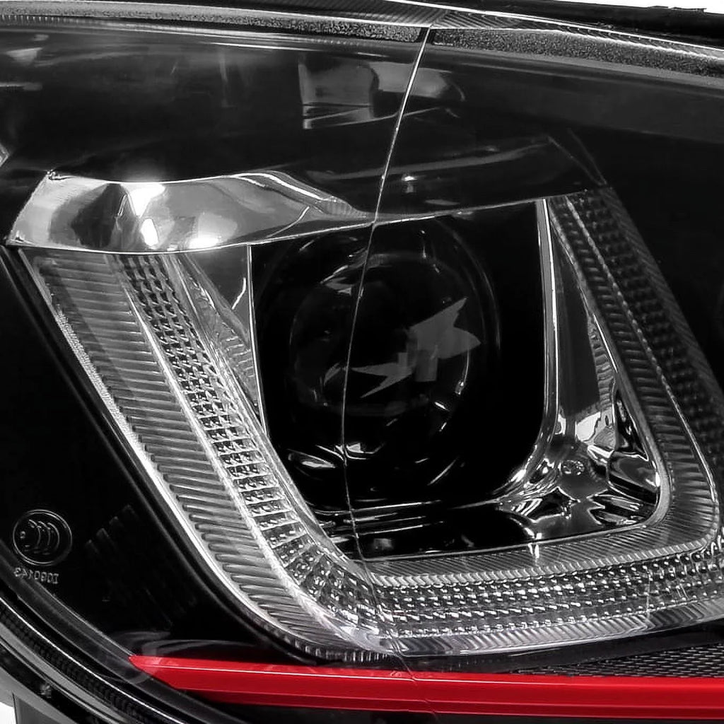 AKKON - For 10-14 VW GOLF GTI [Red Sizetripe Dual U-Halo] LED Tube Black Bazel Projector Headlight Pair