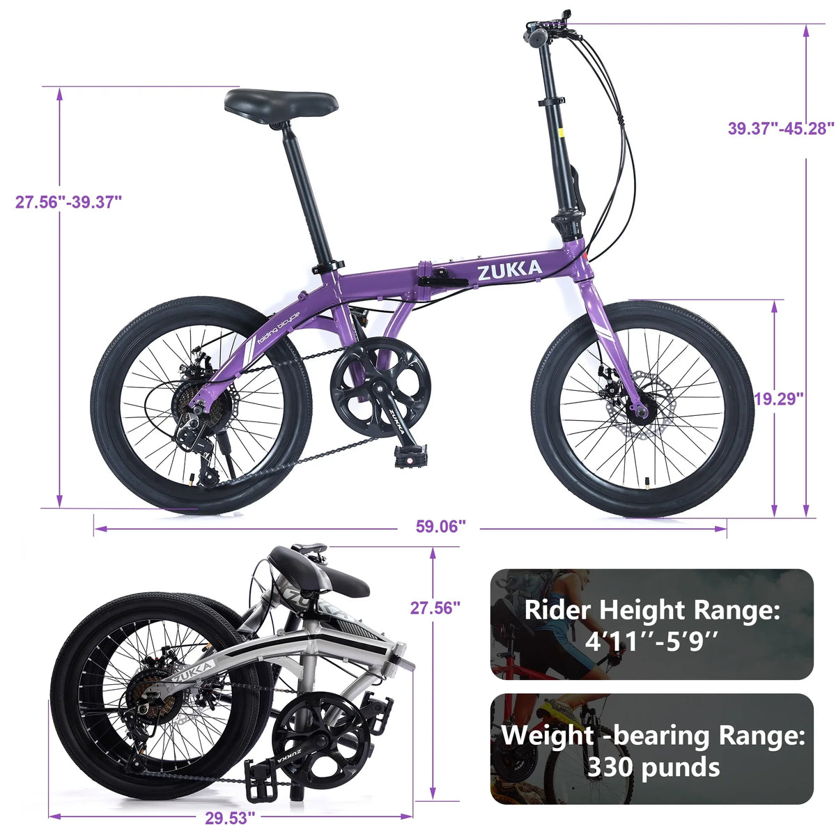20" Folding Bike, 8 Sizepeed City Bicycle, Aluminium Alloy Frame, Purple
