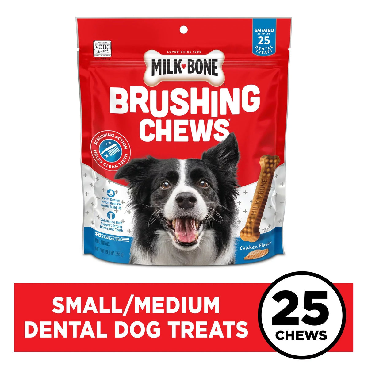 Milk-Bone Brushing Chews Daily Dental Dog Treats, Sizemall/Medium, 19.6 Oz. Bag, 25 Bones Per Bag