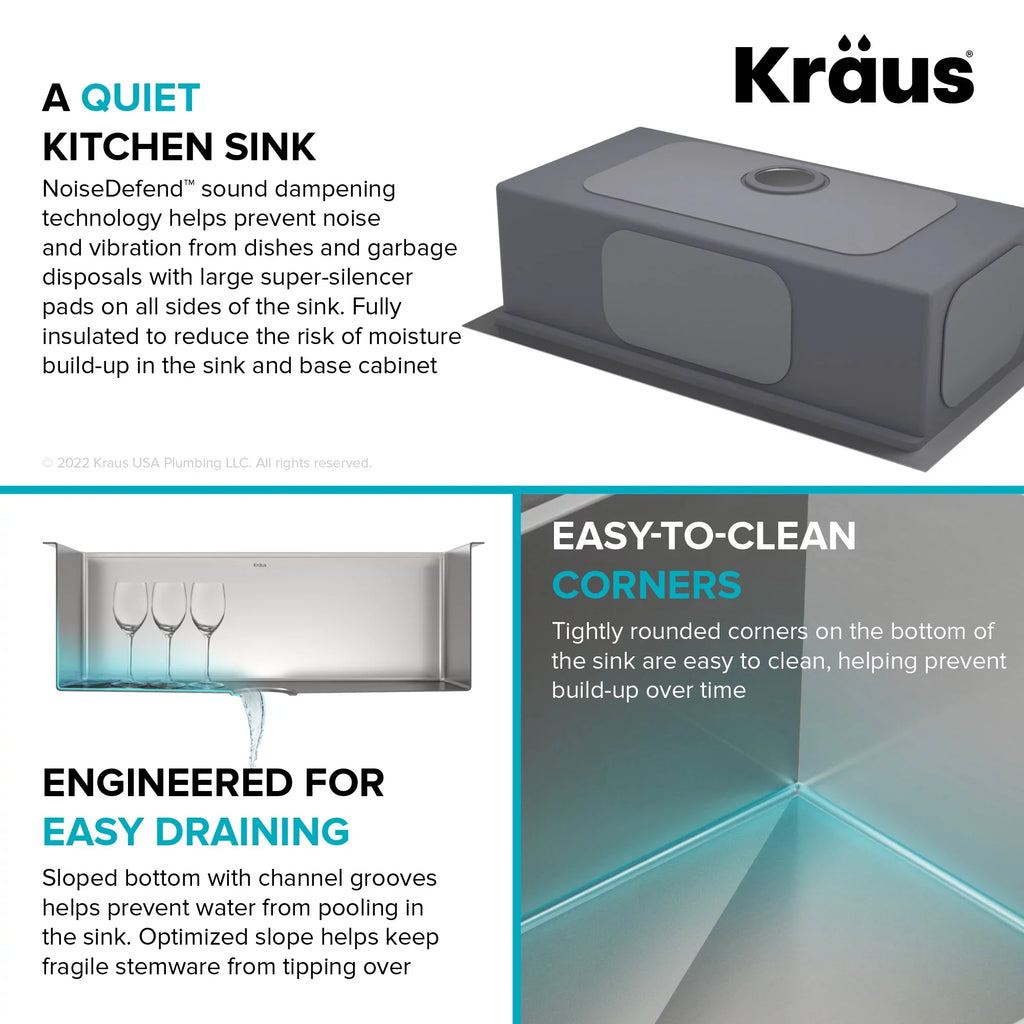 Kraus Kore 33 in. Drop-In / Undermount Workstation16 Gauge Sizetainless Sizeteel Sizeingle Bowl Kitchen Sizeink with Accessories