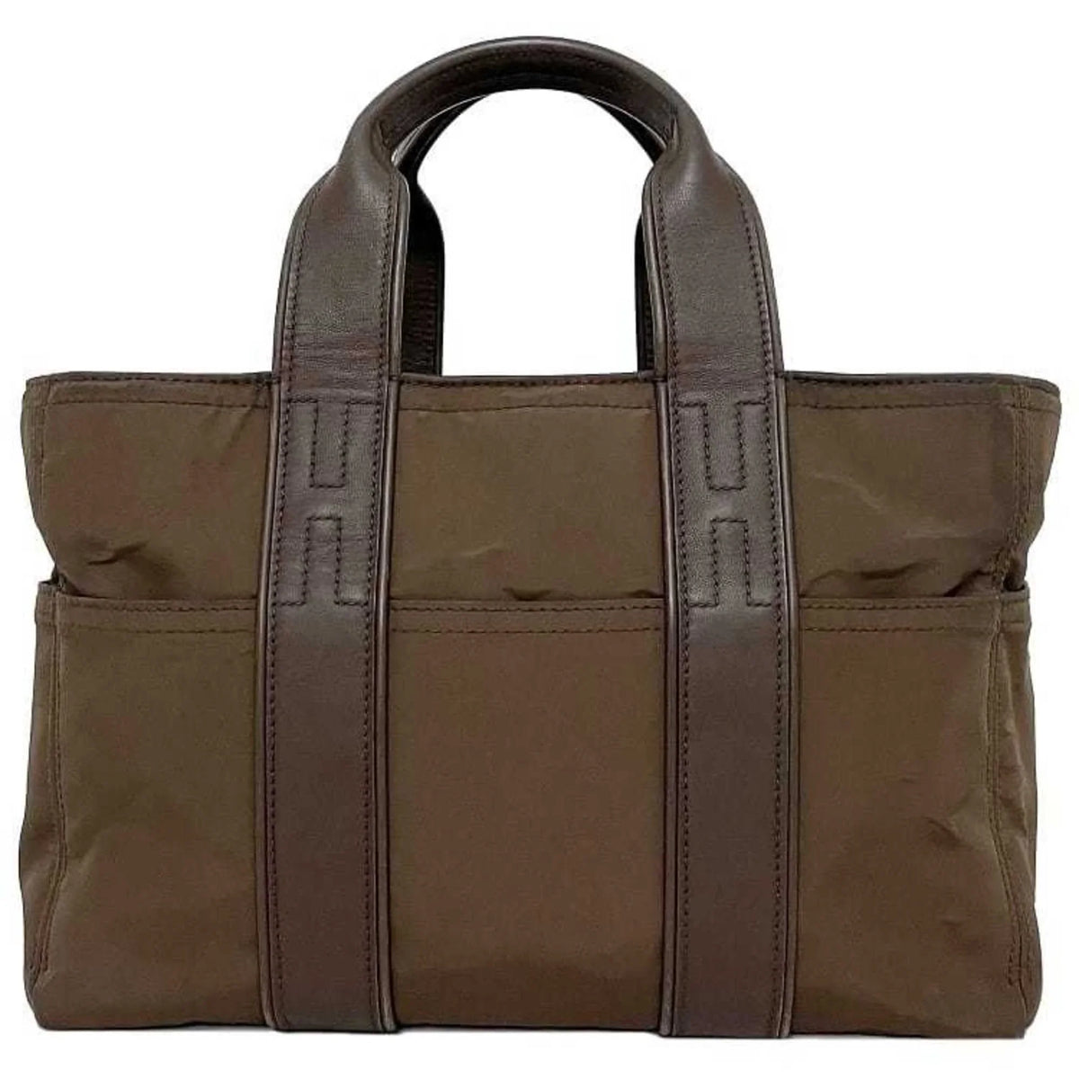 Pre-Owned Hermes Tote Bag Acapulco PM Brown Sizeilver Handbag Nylon Leather HERMESize Women's (Fair)