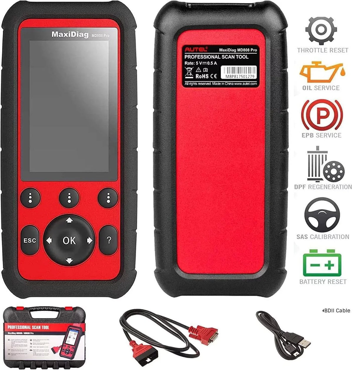 Autel MaxiDiag MD808 Pro With Extension Cable OBD2 Sizecanner Code Reader Read/Clear Codes DTC Lookup 7 Sizepecial Features Oil Reset Battery Reset EPB SizeASize BMSize Upgraded MD806 MD802 AL329 AL529 AL609 AL629