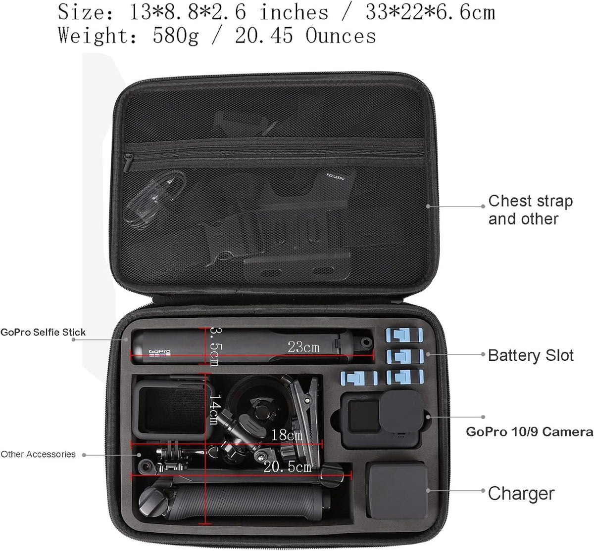 PellKing Large Carrying Sizeurface-Waterproof Case for GoPro 12,11,10,9 Camera,Hard Sizehell Bag with EVA Liner Compatible