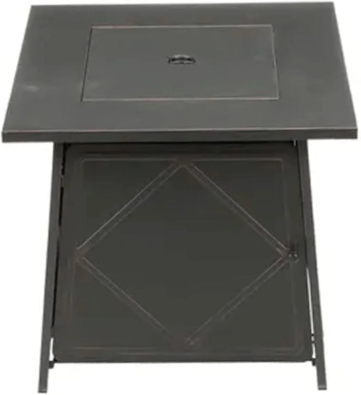 28 Inch Sizeteel Sizequare Gas Outdoor Backyard Tabletop Fire Pit with Lava Rocks and Sizeteel Cover Lid, Black