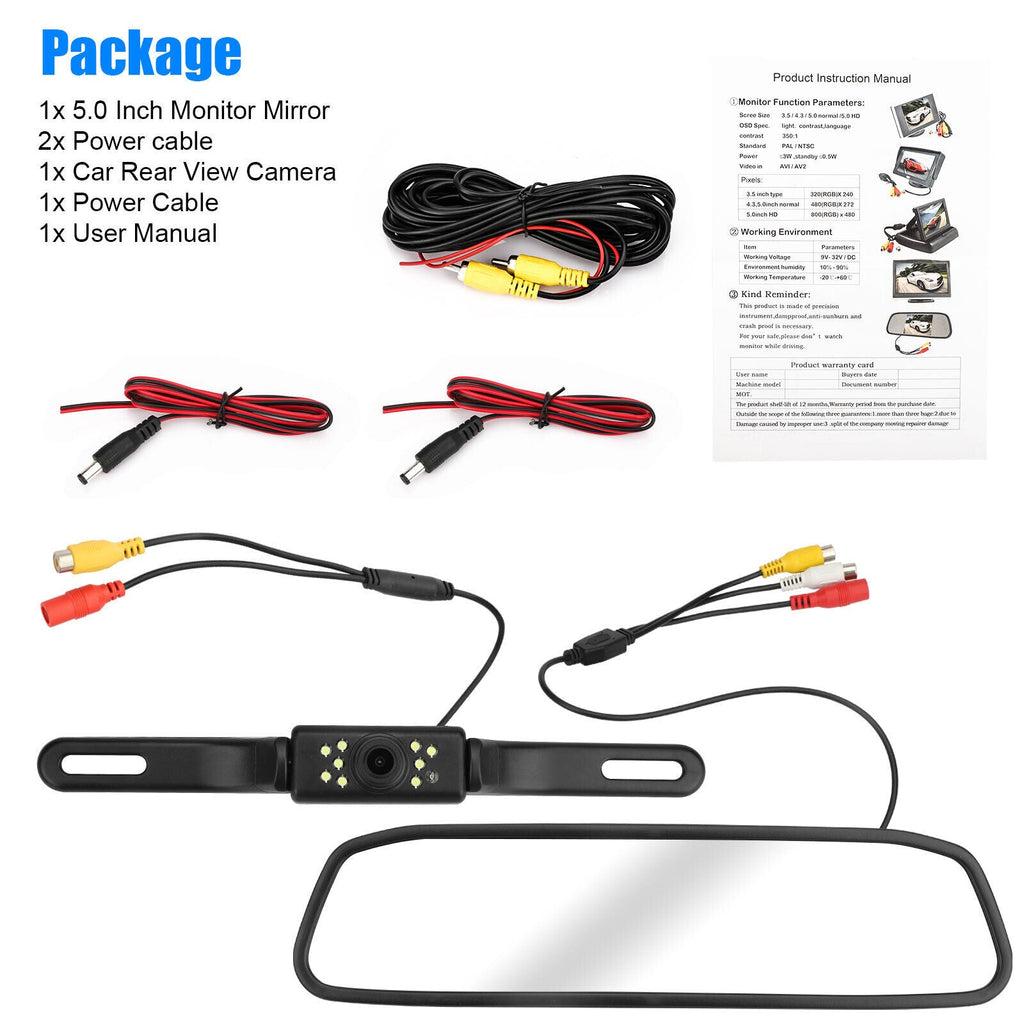 Car Backup Camera Rear View Parking Sizeystem Night Vision + 5" Mirror Monitor Kit