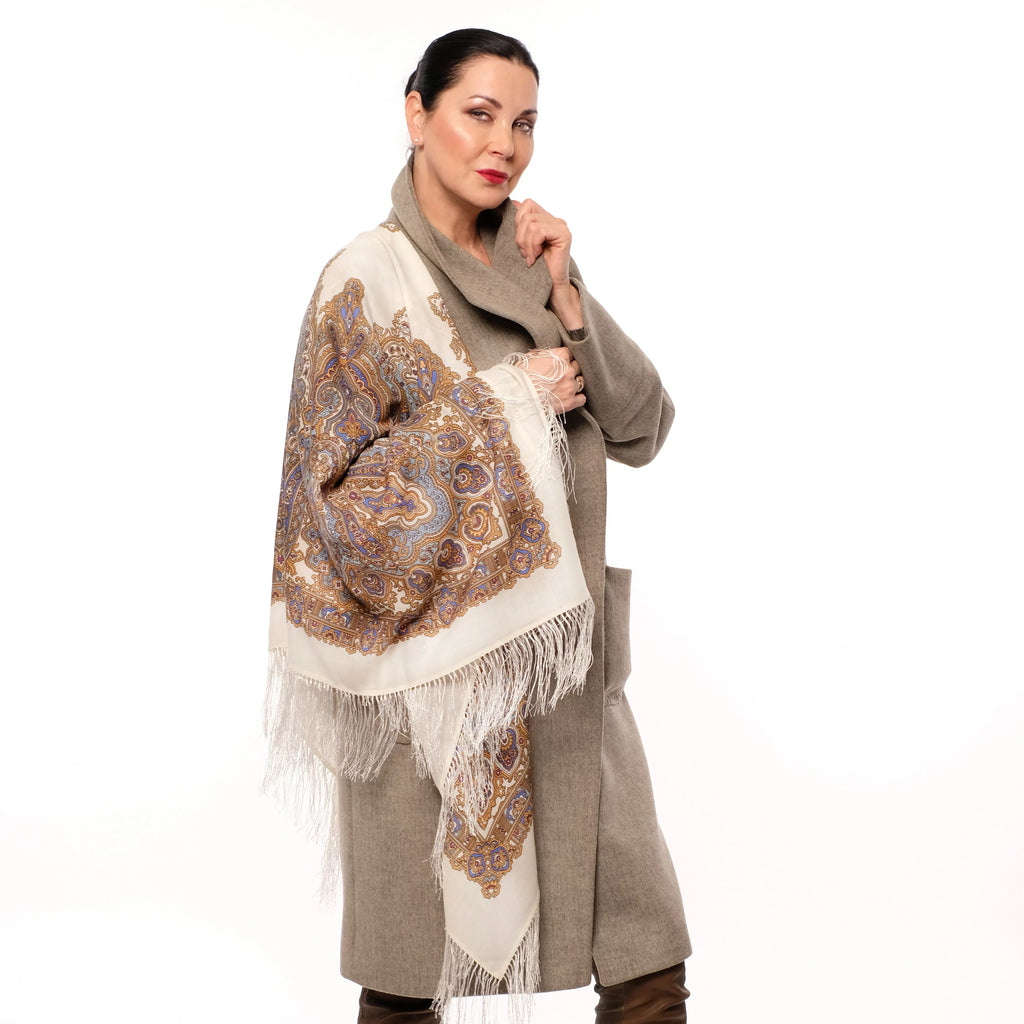 100% Wool Wrap Sizehawl Olga Labzina Pavlovo Posad Woolen Sizehawl (blue) 50x50-inch Fashion Sizehawl for Women
