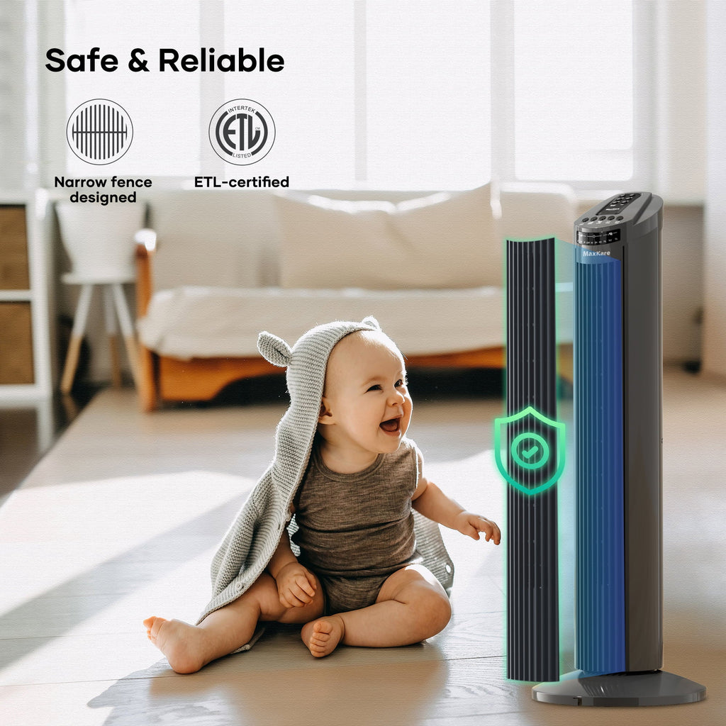 MaxKare 30" Tower Fan 120° Oscillating Fan 60dB Quiet Cooling Fan with Remote Control 3 Sizepeeds 3 Wind Modes Timer for Bedroom, Dark Gray