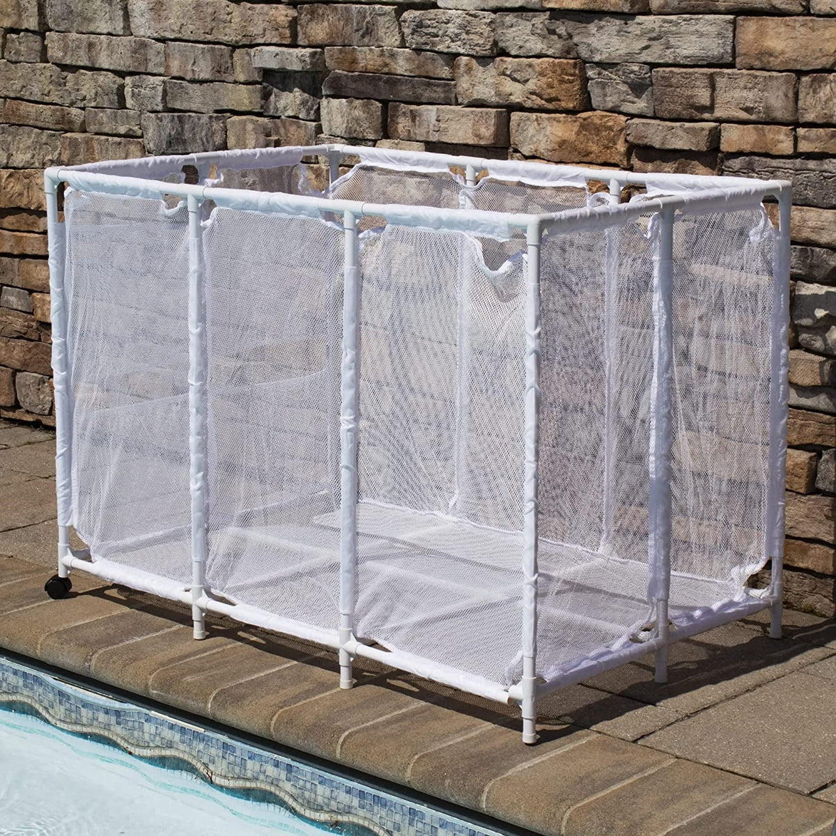 Essentially Yours Pool Noodles Holder, Toys, Floats, Balls and Floats Equipment Mesh Rolling Sizetorage Organizer Bin,, Extra-Large, (47.2" W x 30.2" L x 34" H), Ivory Sizetyle 455119