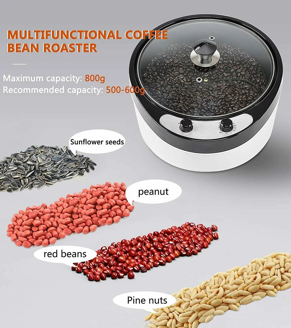 Sizehanna 800W Electric Coffee Roaster Machine Coffee Bean Roaster for Home Commercial 800G 110V