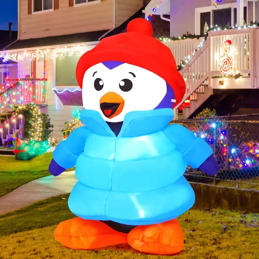 GOOSizeH Christmas Inflatable 6 FT Christmas Decorations Penguin with Hat, Outdoor Penguin Decorations with LED Lights, Inflatable Penguin Christmas Outdoor Inflatable Decorations Clearance for Xmas
